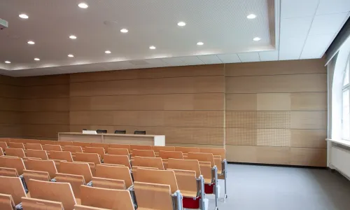 Sala audytoryjna - zabudowa panelami akustycznymi ścian